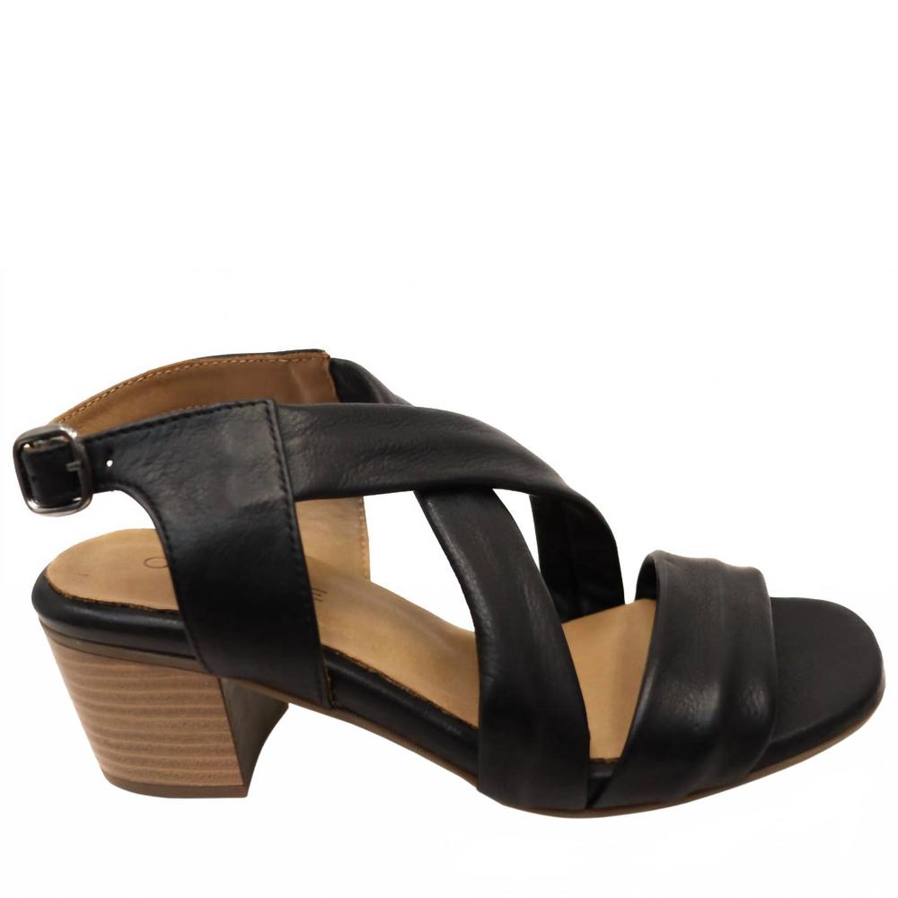 NEW BUENO women's european leather mid heel sandal in black
